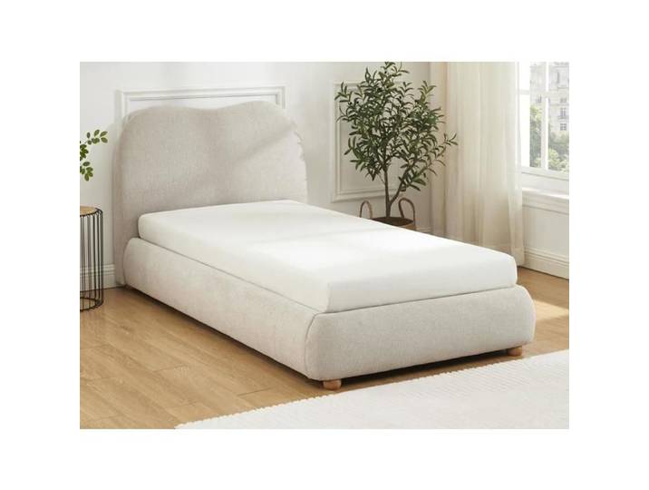 Lit coffre 90 x 190 cm - Tissu - Beige + Matelas - VANARI