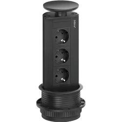 Evoline, Steckdosenleiste, Port Steckdosenelement schwarz, 3x Schuko Wippdeckel schwarz (3x, CEE 7/3, 3 m)