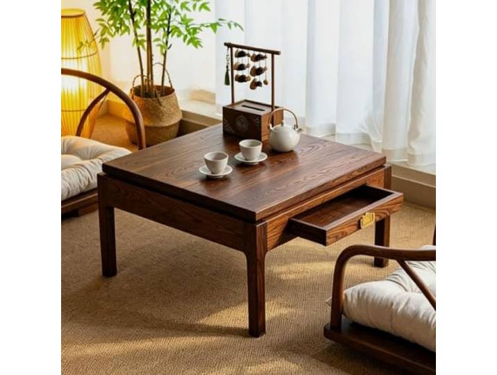 Bodentisch Massivholz Couchtisch, Altartisch Meditation, Tatami Teetisch Couchtisch, Kleiner Teetisch, mit Schubladen und versteckten Fächern, Vielseitiger(80cm/31.4in)