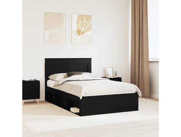 RJPLMFV Bettgestell mit Schublade, Schwarz, 120 x 190 cm, massives Kiefernholz