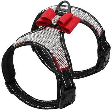 Uplift Picks Reflective Rhinestone Dog Harness Vest With Bow Accent red m
