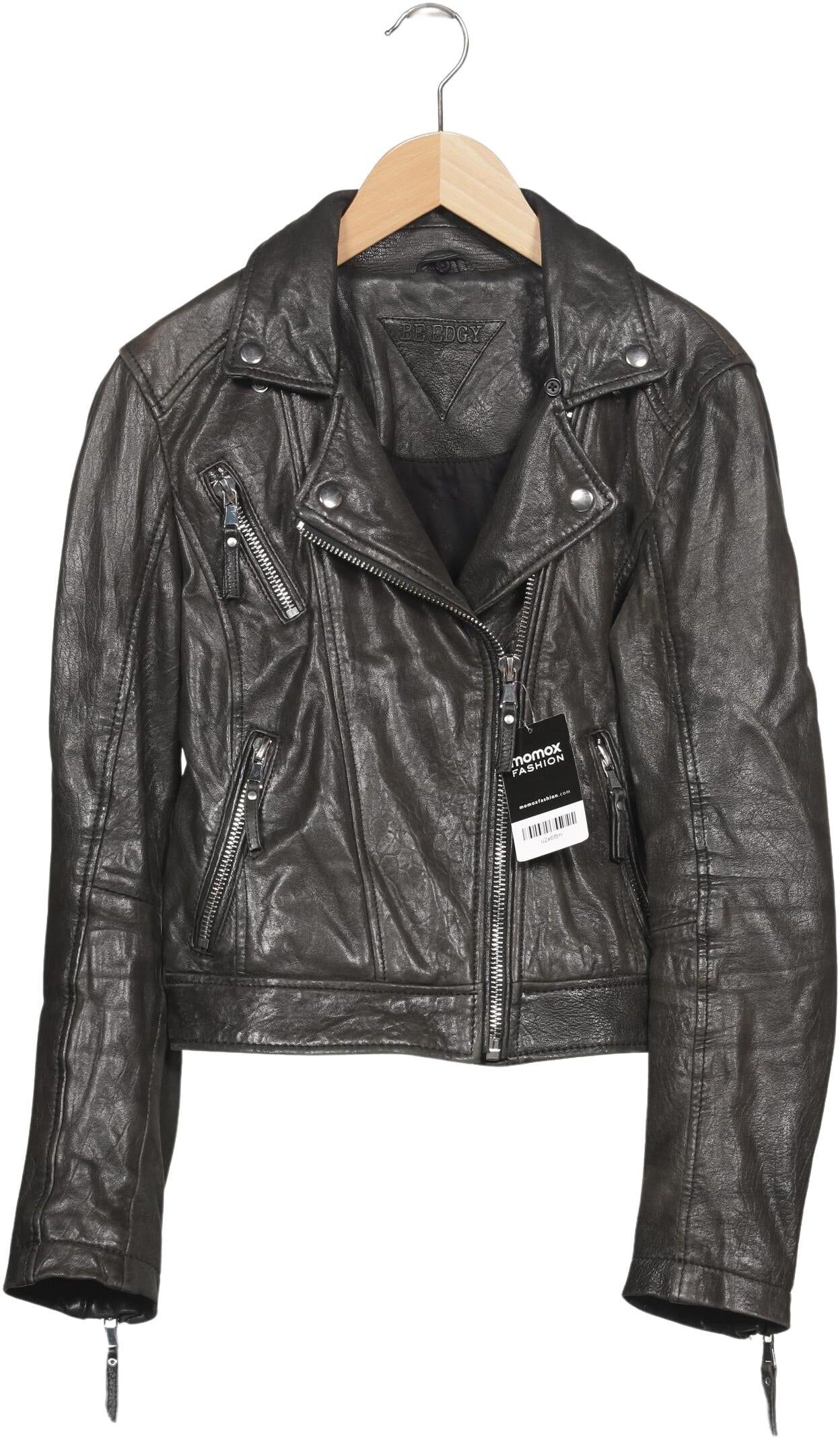 Be Edgy Damen Jacke, Grau, Gr. XS, Leder / Baumwolle / Synthetik - Second Hand