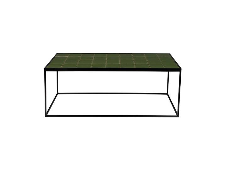 Table basse en céramique vert, rectangulaire, structure en fer la