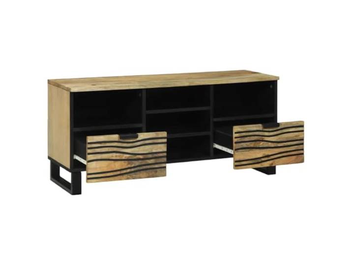 KTHLBRH TV-Einheit 100 x 33 x 46 cm Braun Holz Engineered Holzeinlegeböden, Schubladen mit Griffen, Wanddesign, offene Struktur, Montage mit Schrauben und Dübeln