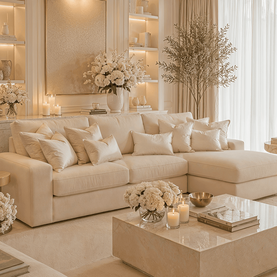 Olivia Premium Cream Sofa Range without Studs, Large Sofa / Foam Filled