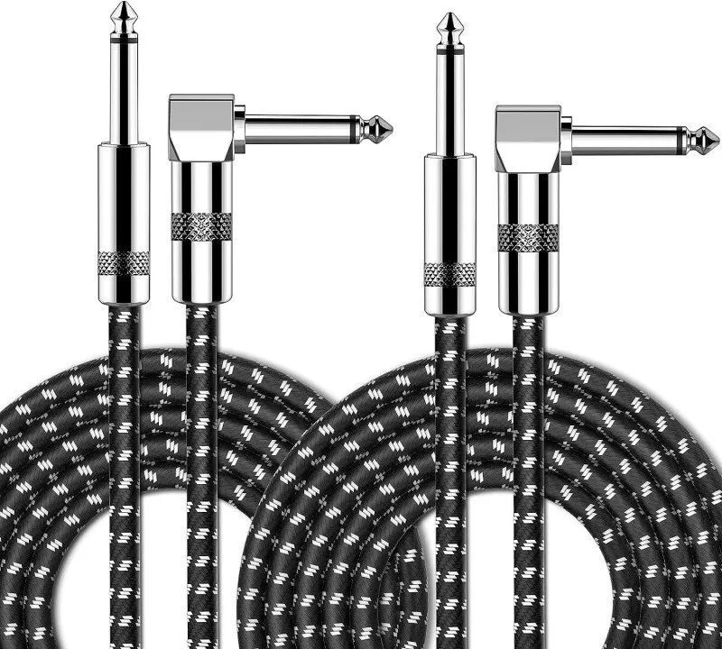 INF Schwarz-Weiß Geflochtenes Kabel Winkel auf Gerade Bass Gitarre 2er Pack 5 Mio.