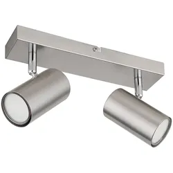 Deckenstrahler 2 flammig Deckenleuchte beweglich Spotleuchte chrom, Spots verstellbar, skandinavisch Metall nickel, 2x GU10 Fassungen, HxLxB 12x26x6cm