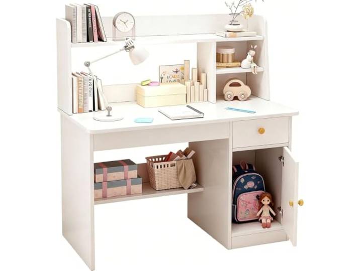 WXHJM Kinderschreibtisch Set, Jugendschreibtisch Multifunktionaler Mit Schubladen Und Aufsatz, Für Homeoffice Und Jugendzimmer White