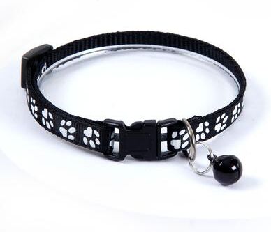 Fusion Finds Adjustable Cat Collar With Bell Cute Paw Print Soft Small Dog Collar For Puppies & Kittens black