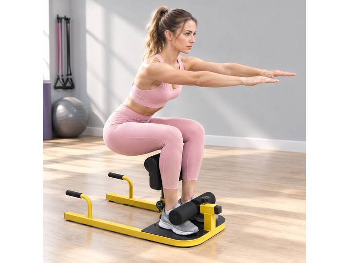 HOMCOM Machine à squats 3 en 1 appareil à abdominaux et dos équipement de fitness hauteur réglable 7 positions maison bureau gymnase acier jaune et noir