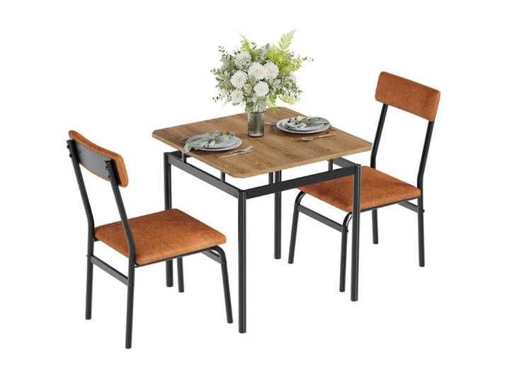Ensemble table et 2 chaises –Table brun 110x70x76cm – MDF assise PU brun rembourrée – studio cuisine salle à manger
