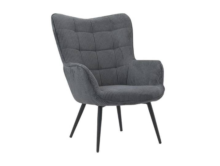 Fauteuil velours côtelé gris anthracite Uka pieds métal
