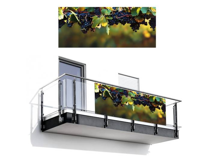 MuchoWow Balkon-Sichtschutz Trauben - Wein - Natur - Grün, Weinrot, Kunststoff, Rechteckig, 300x120 cm, Sonnenschutz, Sichtschutz