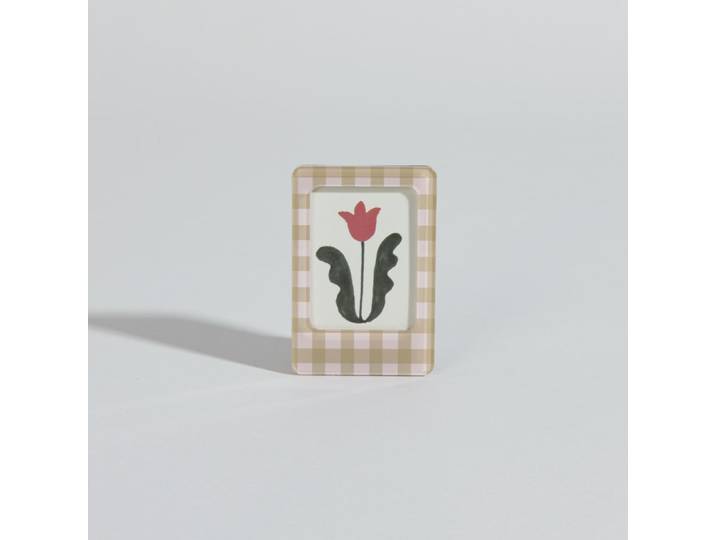 Magnetischer Bilderrahmen mit gelb-rosa kariertem Muster, Format 6x4 cm
