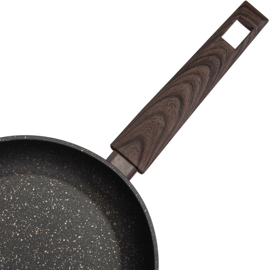 Bratpfanne RESTO KITCHENWARE "Carina, Universalpfanne mit holzähnlichem Soft-Touch-Griff", schwarz, H:4,4cm L:42cm Ø:22cm, Pfannen, Bratpfanne, mit Marmor-Antihaftbeschichtung, 4-lagig, für alle Herdarten geeignet