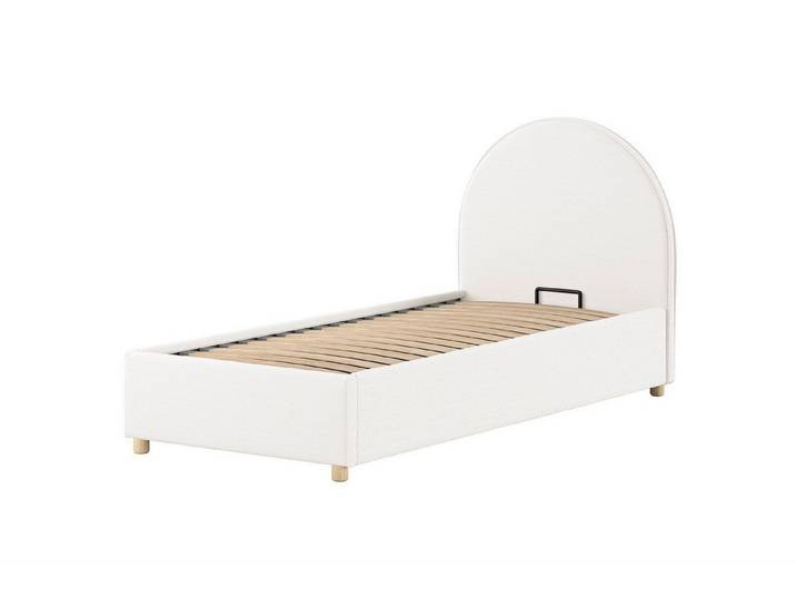 58 aufm Kessel Kinderbett Polsterbett Karlotta 90x200 mit Bettkasten Bouclé Stoff weiß (inkl. Versand, Lieferung bis Verwendungsstelle), Kompaktes Polsterbett mit integriertem Bettkasten
