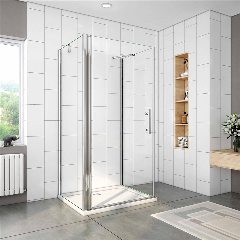 U-Duschkabine 76x195cm U-Form Drehtür Duschabtrennung 6mm NanoGlas Dusche mit 70x70x195cm Seitenwand