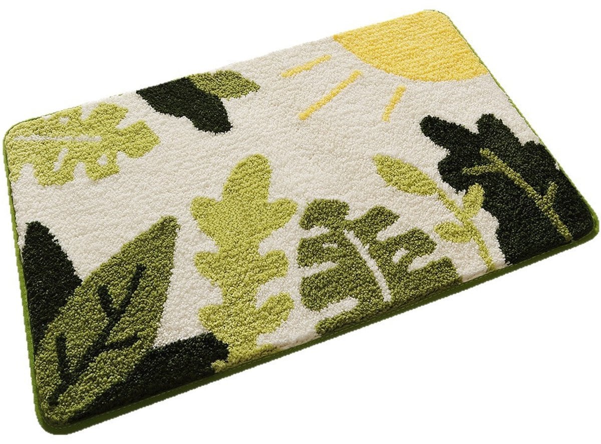 Zachte microvezel badmat met groene bladeren - 50 x 80 cm