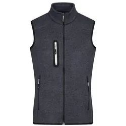 Herren Strickfleece Weste JN774, dunkelgrau-melange/silber, Größe S - dunkelgrau - S