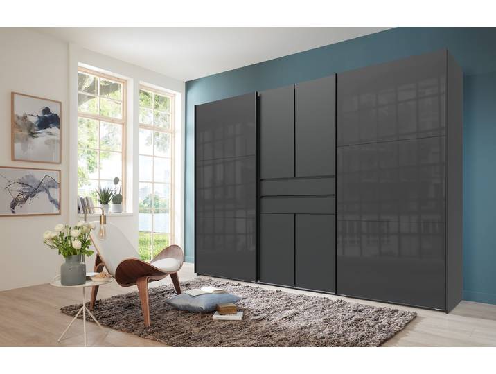 Penderie 300cm Gris/Noir/Verre noir/Noir