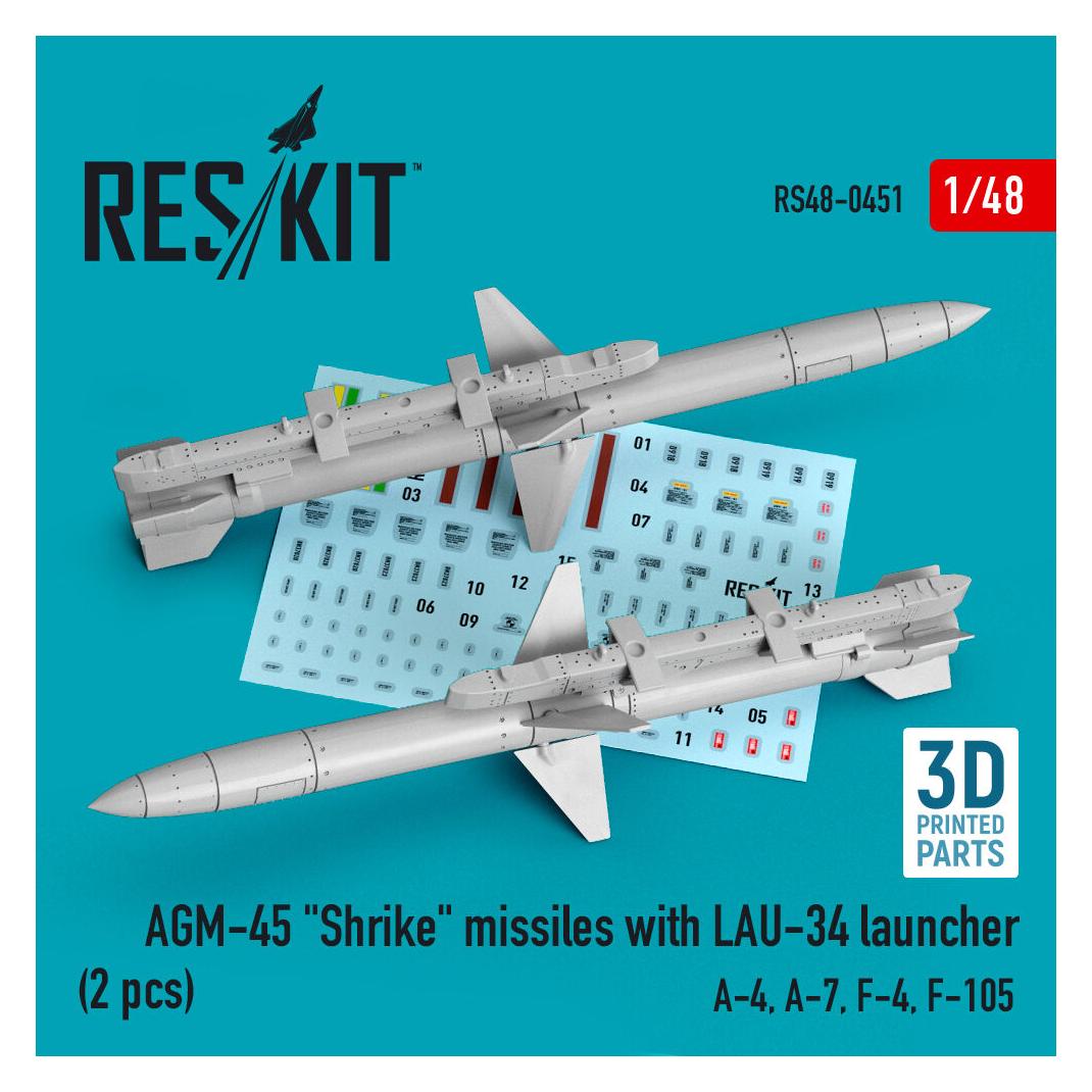 ResKit AGM-45 Shrike missiles with LAU-34 launcher (2 pcs) (A-4, A-7, F-4, F-105) (3D Printed) (RS48-0451)