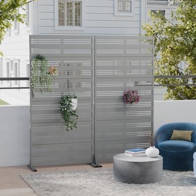 Lirago 2Pcs Metal Privacy Screen Freestanding Outdoor Divider Rust-Proof Galvanized Steel Decorative Fence Panel