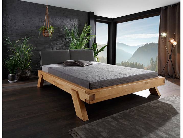 Massivholzbett Bioko Typ C mit Polster 140 x 200cm Microfaser Holz/Braun Wildeiche