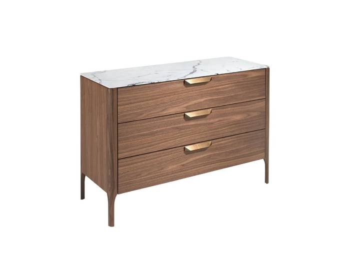 Commode effet bois noyer et fibre de verre effet marbreet