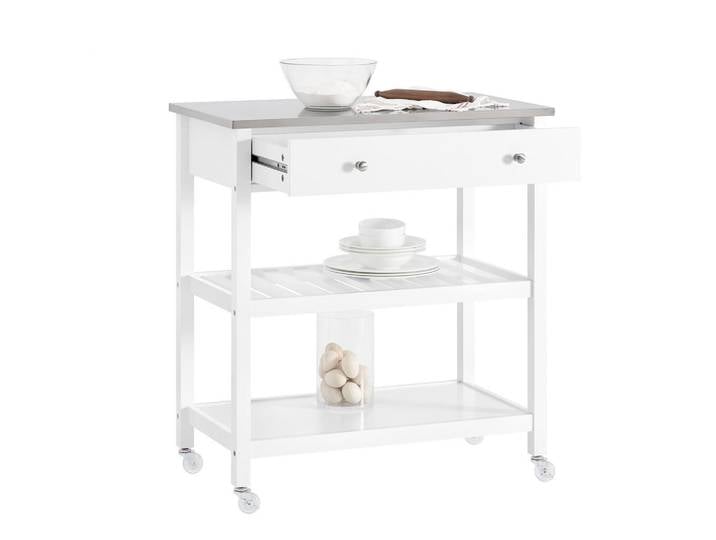 SoBuy Servierwagen mit Arbeitsplatte, Weiß, 81x90x45cm, Holzwerkstoff, 100x92x45 cm, Esszimmer, Servierwagen