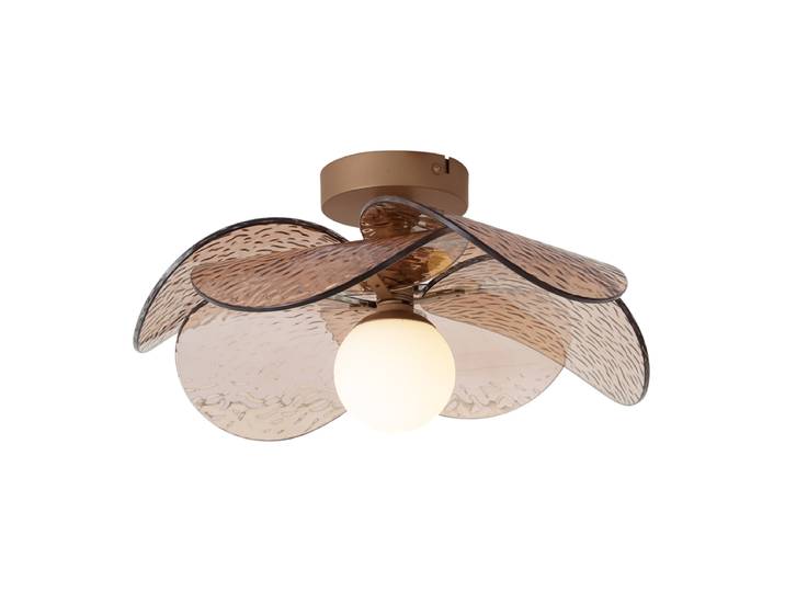 Qazqa Plafonnier Design Bronze Foncé Avec Verre Nervuré Ambré -