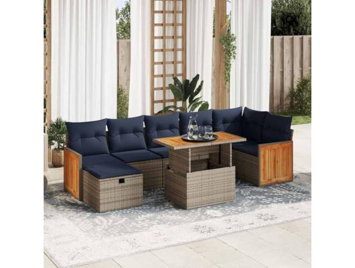 YUTAASU 8-TLG. Poly Rattan Sofagarnitur Grau mit Kissen