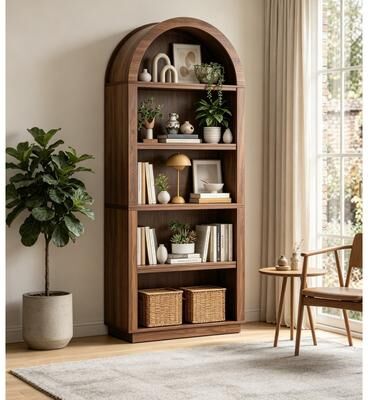 Kodotan sofa Arched Bookshelf 75.6 Inch Tall Bookshelf, 5-Tier Arched Bookcase with 2 Adjustable Shelves - Modern Display Storage Shelf