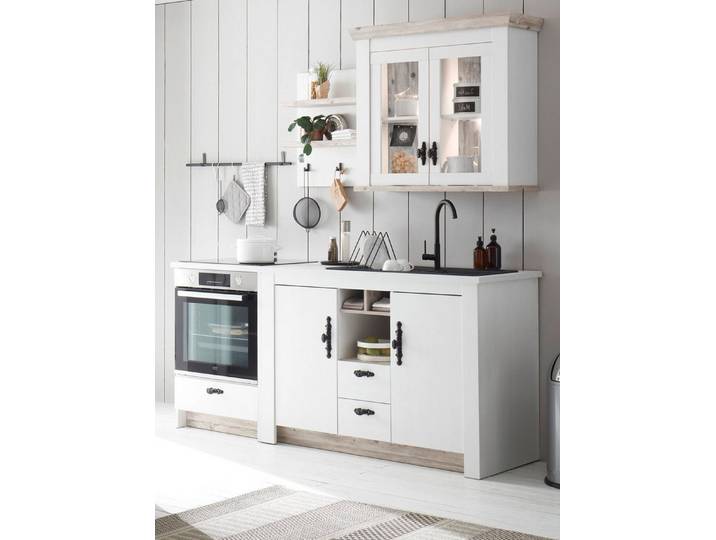 Furn.Design Küchenzeile Rovola, (Küchenschrank-Set in Pinie weiß Landhaus), mit Soft-Close-Funktion