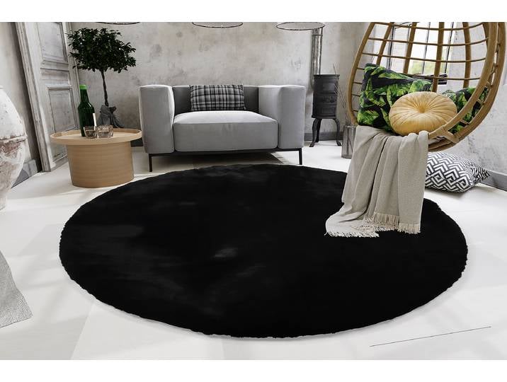 Tapis fausse fourrure Lavabile Soft rond Noir/Noir Ø 120cm Fourrure synthétique
