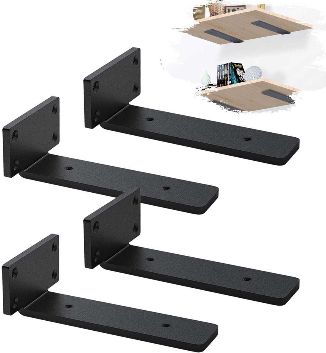 Set van 4 stevige stalen plankdragers van Omgoods - Zwart