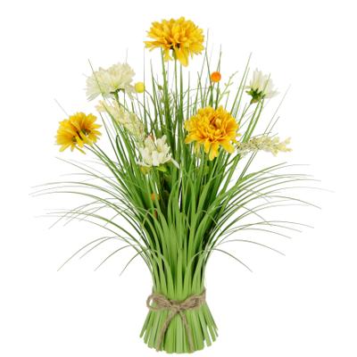 Kunstgras I.GE.A. "Grasbund mit Dahlien", gelb (gelb, weiß), B:20cm H:40cm L:20cm, Polyester, Kunstpflanzen, Mit Blüten Margeriten Deko Grasbusch Kunstgras Künstliche Pflanze