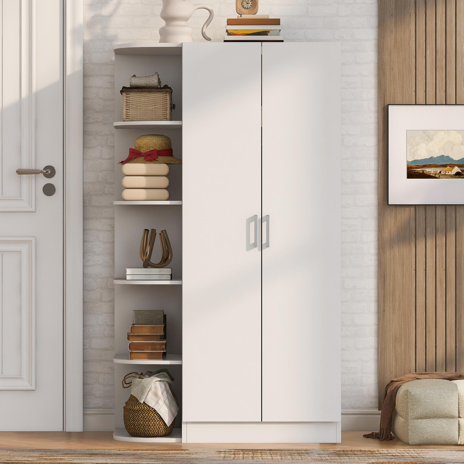 OKWISH Garderobekast met 2 deuren en planken, wit