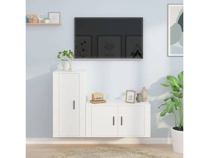 Set Meubles TV - ARMOIRES TV - (2 pcs) - Blanc Bois d'ingénierie 80x34.5x40 cm T594