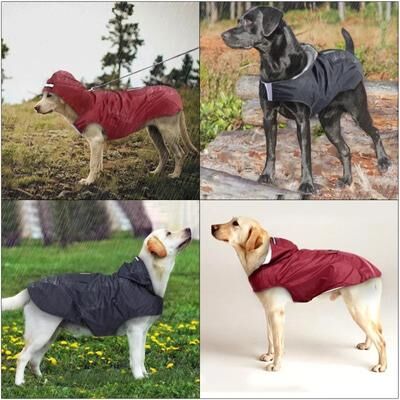 Happy Pet Pantry Durable Dog Raincoat With Hoodie & Reflective Stripe Waterproof Pet JackeT L 2