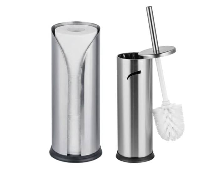 Relaxdays Ensemble de Salle de Bain\, 2 pièces\, Brosse WC\, argenté rangement papier toilette\, inox\, accessoires