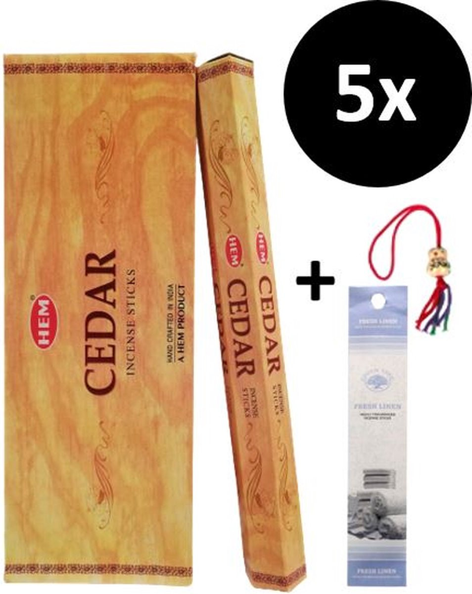 Wierookstokjes Cedar met 100 stokjes, 5 mini stokjes en een gelukspoppetje