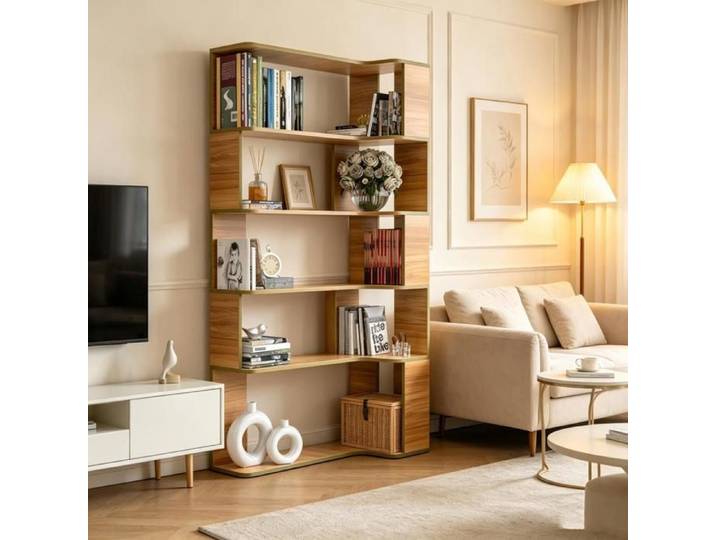 PIPIPOXER Bibliothèque d'angle étagère de rangement en couleur bois pour salon côté meuble tv étagère décoration 5 niveaux