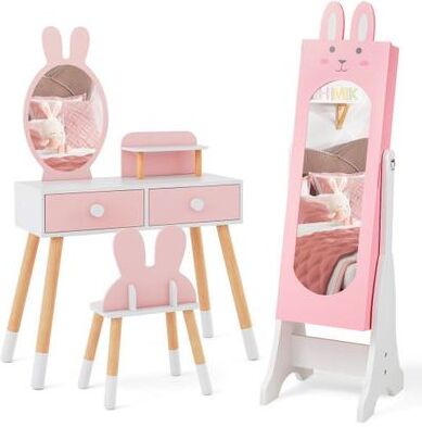 Costway Kids Room Furniture Set with Princess Vanity Table and Chair-Pink