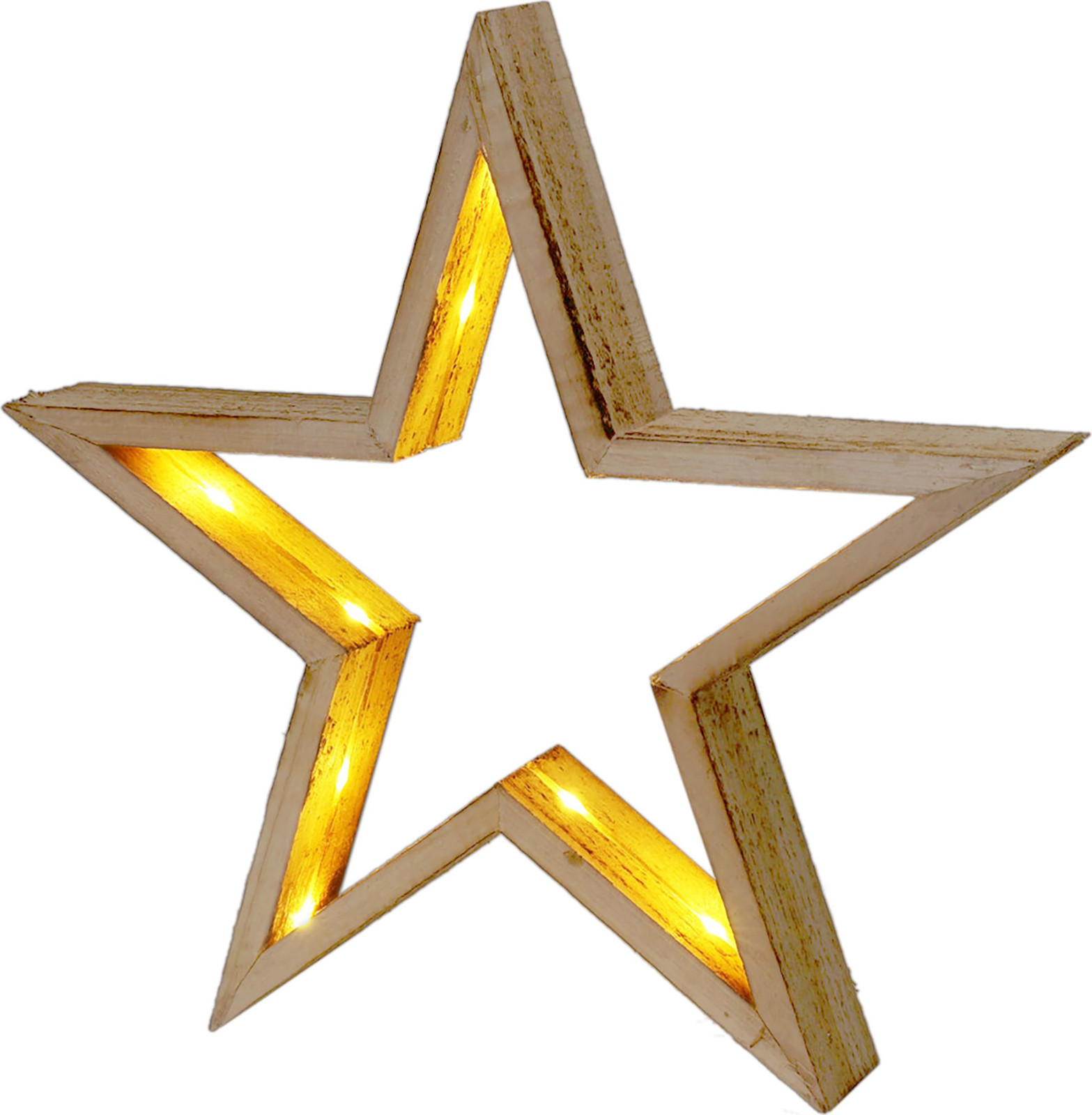Spetebo LED-houten ster in natuurlijke kleur met timer voor kerstdecoratie, 29 cm