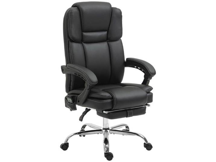 Chaise bureau ergonomique chauffante massante vibrante inclinable similicuir noir avec repose-pieds et rangement