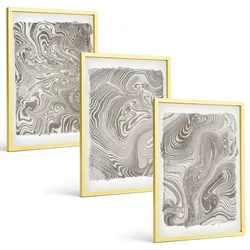 BILDER SET 3er Set - 40x60 cm Goldrahmen - Moderne Formen Malerei