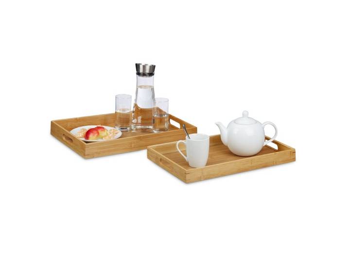 Relaxdays Serviertablett 2er-Set Bambus