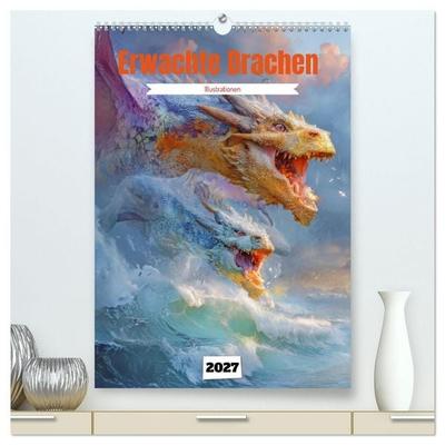 Erwachte Drachen - Illustrationen (hochwertiger Premium Wandkalender 2027 DIN A2 hoch), Kunstdruck in Hochglanz