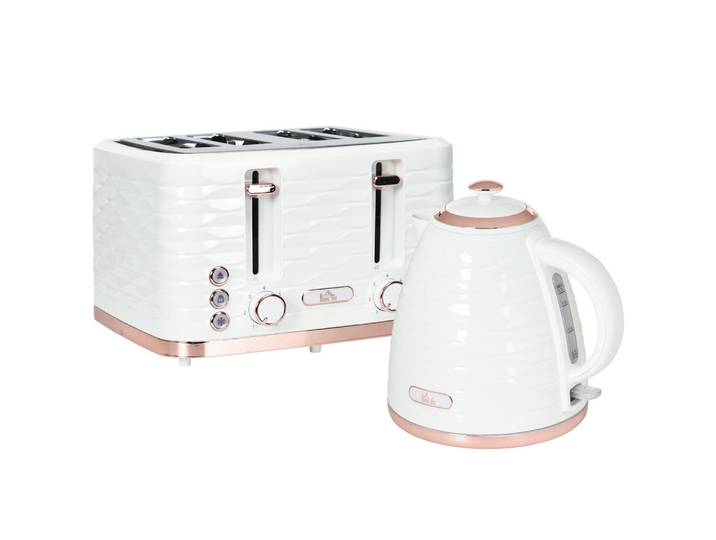 Homcom Wasserkocher-Toaster-Set mit 1,7 L Wasserkocher 4 Scheiben-Toaster Cremeweiß, Kunststoff, 19.5x23.2x24.1 cm, Kochgeschirr, Küchengeräte, Wasserkocher