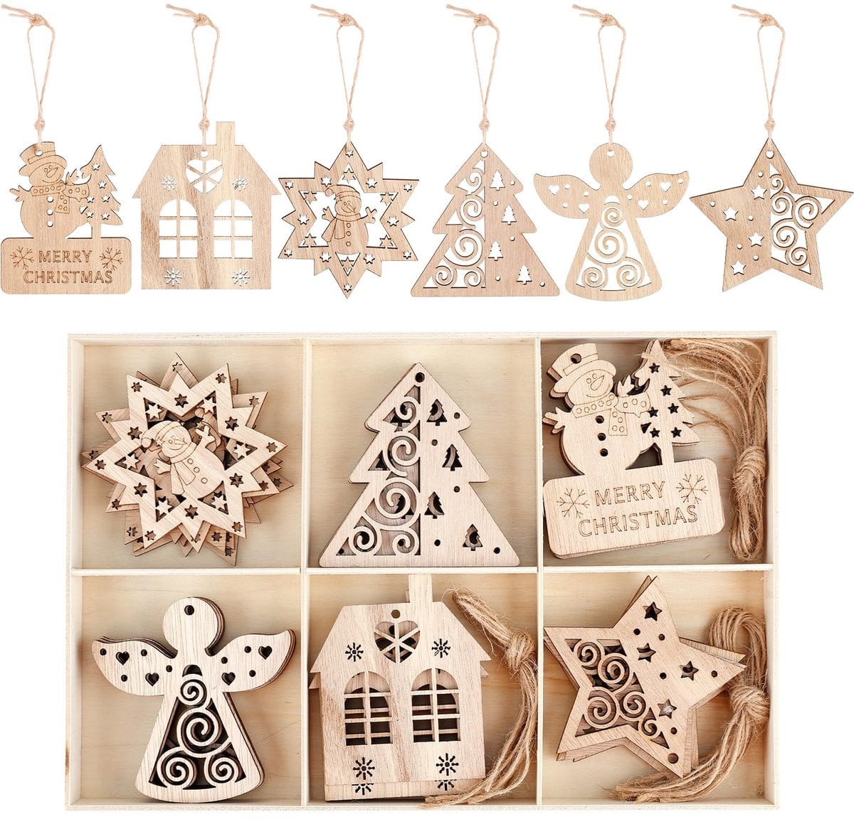 Set van 30 onafgewerkte houten kerstboomversieringen van 8 cm voor ambachtelijke decoratie